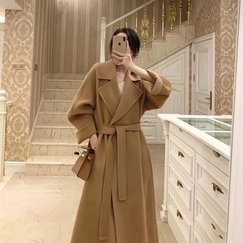 Wool Coat Peacoat - 양면 캐시미어 빅 칼라 여성 코트