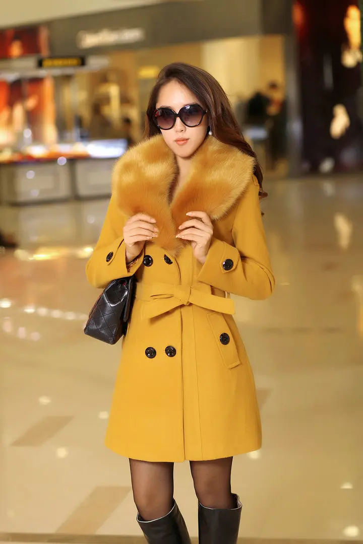 Wool Coat Peacoat - 여성용 중간 길이 울 코트, 모피