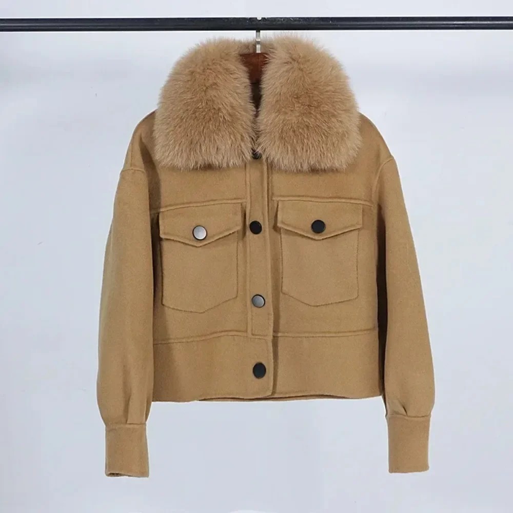 양모 여성 모피 코트 새로운 가을 겨울 리얼 폭스 모피 - Wool Coat Peacoat 리뷰 및 가격