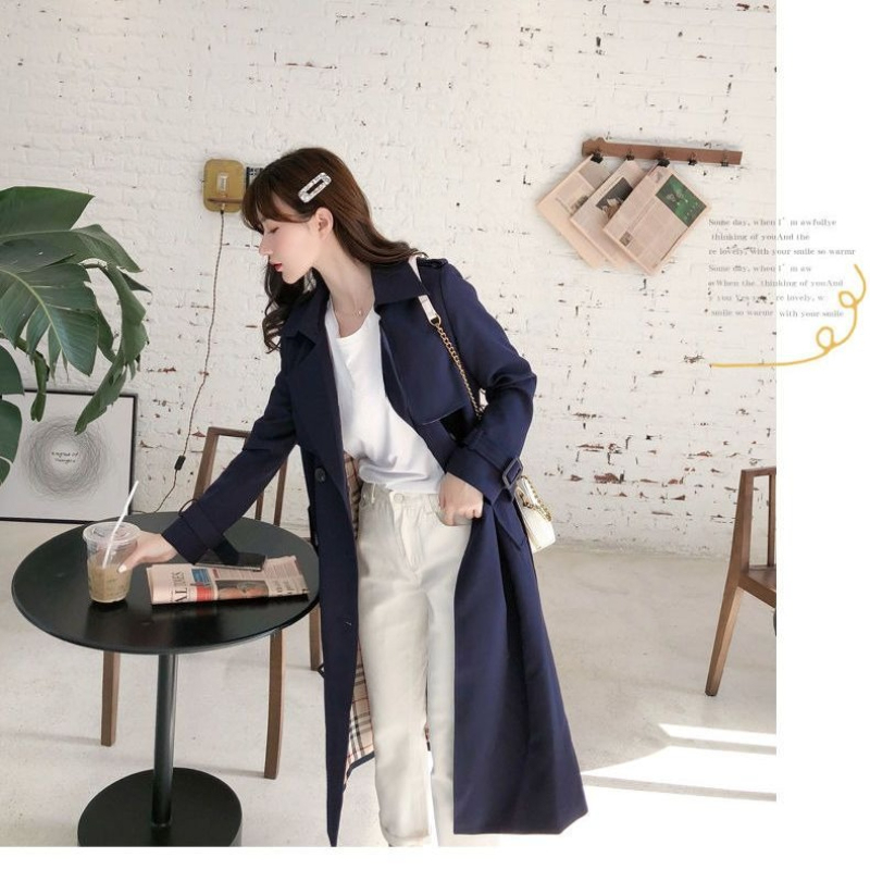 한국 빈티지 긴소매 중간 길이 트렌치코트 단색 여성 캐 - Wool Coat Peacoat 리뷰 및 가격