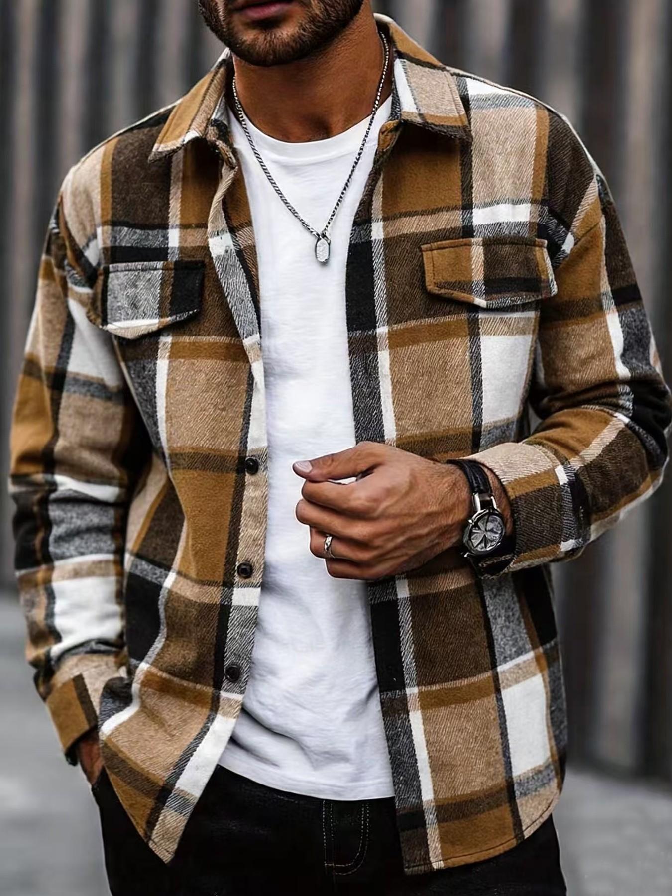 레트로 플래드 셔츠 남성 캐주얼 엘레강스 버튼업 긴팔  - Flannel Shirt Lined 리뷰 및 가격