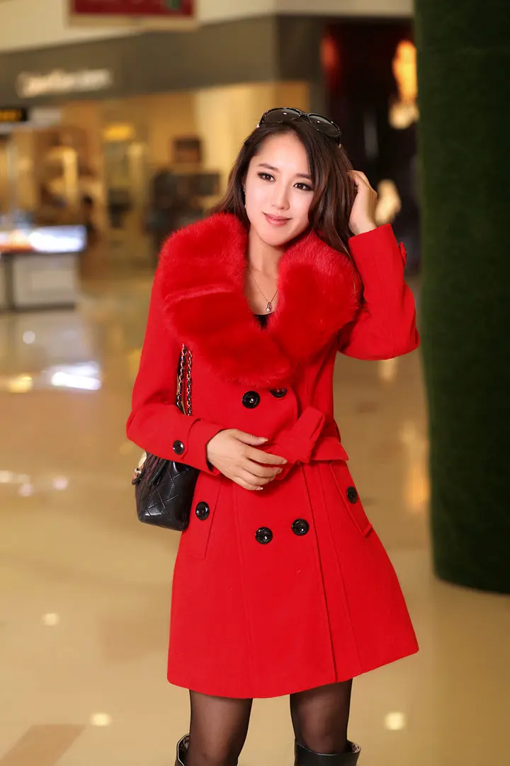 여성용 중간 길이 울 코트, 모피 칼라 스플라이스 블렌 - Wool Coat Peacoat 리뷰 및 가격